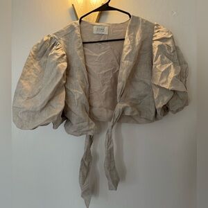 DISSH Cream Puff Sleeve Tie Front Blouse